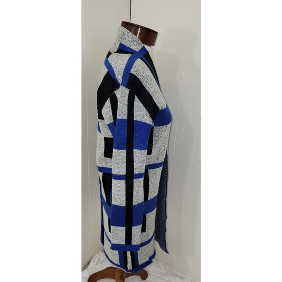 Baciano Womens Medium Gray Blue Black Color Block Maxi Long Sleeve Open Cardigan - Picture 5 of 9